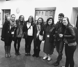 (from left to right) Amy Al-Salaita, Emily Lipinski, Kimberly Grant, Catherine Hicks, Gwyn Schaeffer, Alex Dominguez, and Miss Rodman. Members of the Thespian Society