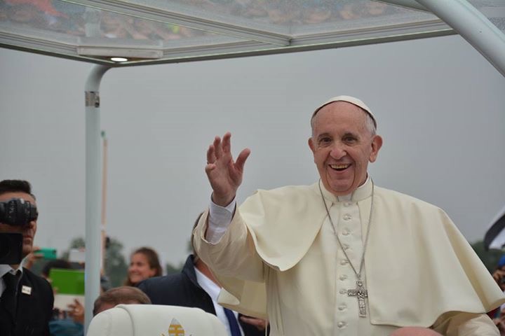 Pope Francis waving to the future.