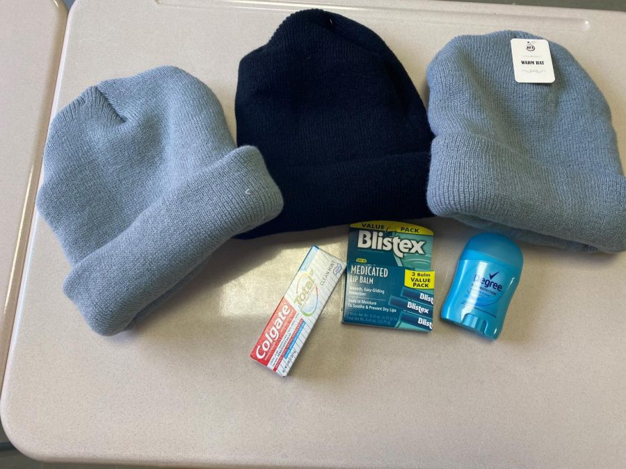 Some items you can donate include winter hats, chap stick and travel sized toiletries. 