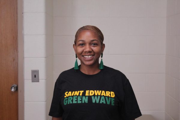 Ms. Harrell shows off her Green Wave pride.