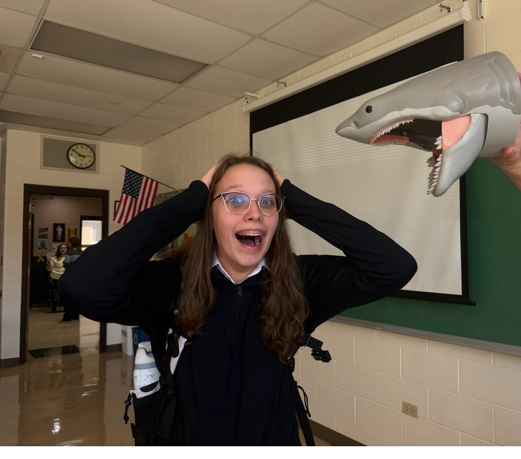 Sophia M. gets frightened by a shark attack in Mr. Noga's room